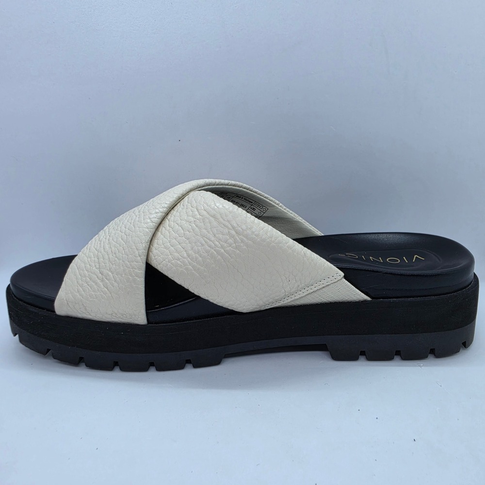 Vionic Vesta Cream Leather Crisscross Platform Slide Sandals Womens 9 Lug Sole - Picture 10 of 10